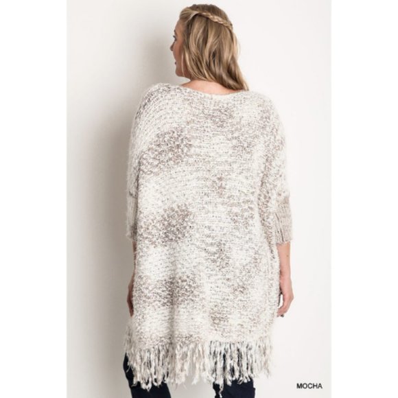 Women’s White Chunky Knit Sweater Frayed Trim - Picture 4 of 6